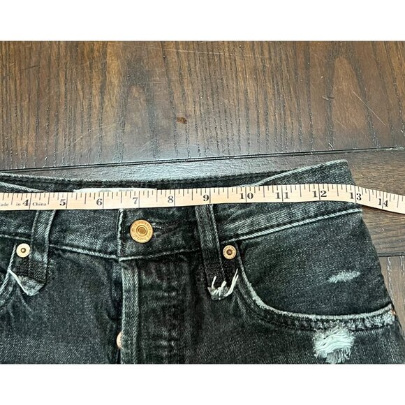 We The Free People Jean Shorts Distressed Button Fly Black High Rise Denim 25 - Picture 5 of 8